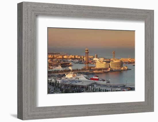 View from Montjuic to Port Vell with World Trade Center at Port Vell and Torre de Sant Jaume I , Ba-Markus Lange-Framed Photographic Print