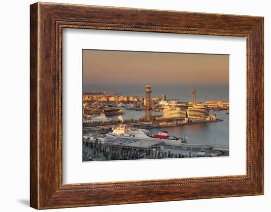 View from Montjuic to Port Vell with World Trade Center at Port Vell and Torre de Sant Jaume I , Ba-Markus Lange-Framed Photographic Print