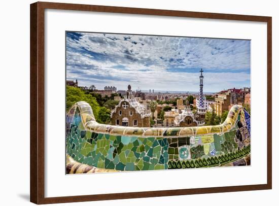 View from Parc Guell Towards City, Barcelona, Catalonia, Spain-Sabine Lubenow-Framed Photographic Print