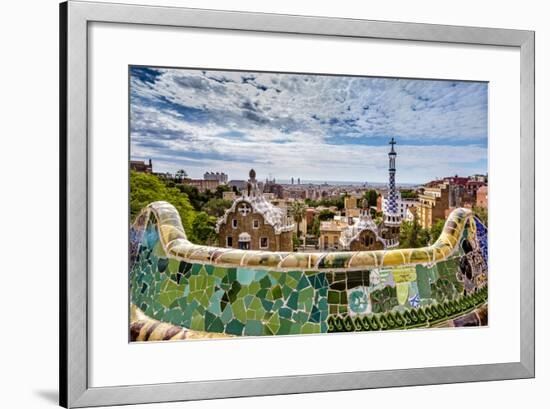 View from Parc Guell Towards City, Barcelona, Catalonia, Spain-Sabine Lubenow-Framed Photographic Print