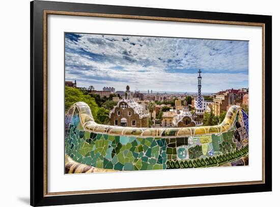 View from Parc Guell Towards City, Barcelona, Catalonia, Spain-Sabine Lubenow-Framed Photographic Print