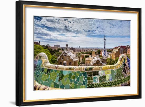 View from Parc Guell Towards City, Barcelona, Catalonia, Spain-Sabine Lubenow-Framed Photographic Print