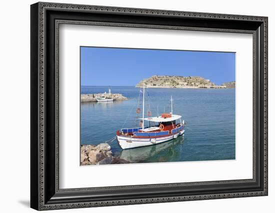 View from Plaka to Spinalonga Island (Kalidon), Former Leper Colony, Gulf of Mirabello-Markus Lange-Framed Photographic Print