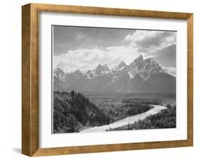 View From River Valley Towards Snow Covered Mts River In Fgnd, Grand Teton NP Wyoming 1933-1942-Ansel Adams-Framed Art Print