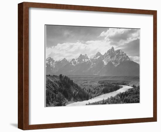 View From River Valley Towards Snow Covered Mts River In Fgnd, Grand Teton NP Wyoming 1933-1942-Ansel Adams-Framed Art Print