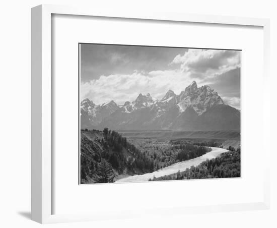 View From River Valley Towards Snow Covered Mts River In Fgnd, Grand Teton NP Wyoming 1933-1942-Ansel Adams-Framed Art Print