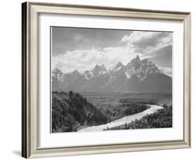 View From River Valley Towards Snow Covered Mts River In Fgnd, Grand Teton NP Wyoming 1933-1942-Ansel Adams-Framed Art Print