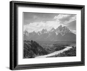 View From River Valley Towards Snow Covered Mts River In Fgnd, Grand Teton NP Wyoming 1933-1942-Ansel Adams-Framed Art Print