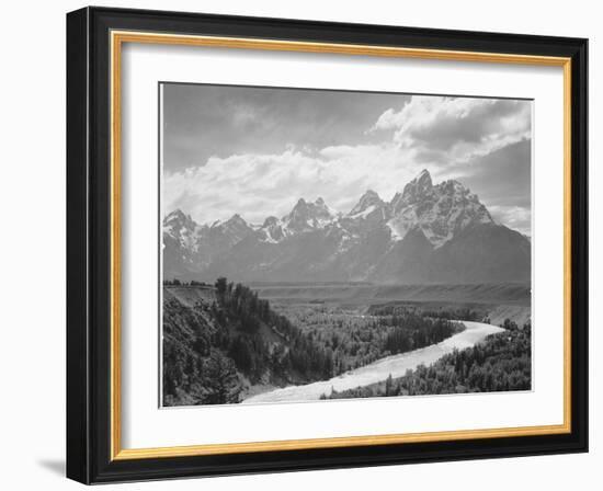 View From River Valley Towards Snow Covered Mts River In Fgnd, Grand Teton NP Wyoming 1933-1942-Ansel Adams-Framed Art Print