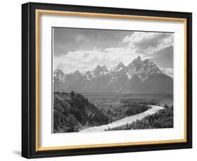 View From River Valley Towards Snow Covered Mts River In Fgnd, Grand Teton NP Wyoming 1933-1942-Ansel Adams-Framed Art Print