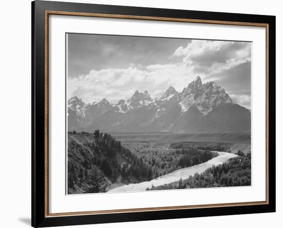 View From River Valley Towards Snow Covered Mts River In Fgnd, Grand Teton NP Wyoming 1933-1942-Ansel Adams-Framed Premium Giclee Print