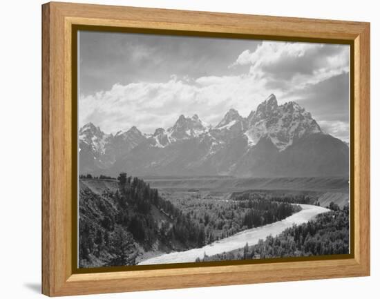 View From River Valley Towards Snow Covered Mts River In Fgnd, Grand Teton NP Wyoming 1933-1942-Ansel Adams-Framed Stretched Canvas