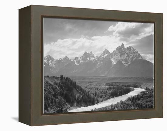 View From River Valley Towards Snow Covered Mts River In Fgnd, Grand Teton NP Wyoming 1933-1942-Ansel Adams-Framed Stretched Canvas