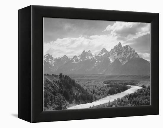 View From River Valley Towards Snow Covered Mts River In Fgnd, Grand Teton NP Wyoming 1933-1942-Ansel Adams-Framed Stretched Canvas