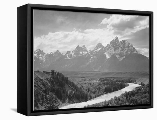 View From River Valley Towards Snow Covered Mts River In Fgnd, Grand Teton NP Wyoming 1933-1942-Ansel Adams-Framed Stretched Canvas