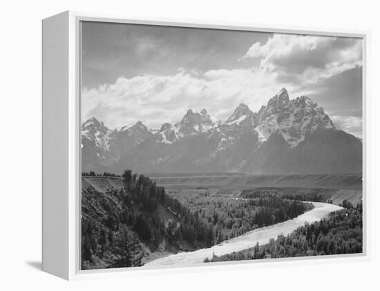 View From River Valley Towards Snow Covered Mts River In Fgnd, Grand Teton NP Wyoming 1933-1942-Ansel Adams-Framed Stretched Canvas