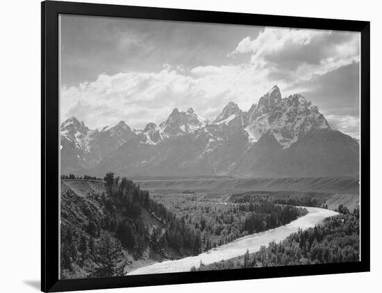 View From River Valley Towards Snow Covered Mts River In Fgnd, Grand Teton NP Wyoming 1933-1942-Ansel Adams-Framed Premium Giclee Print