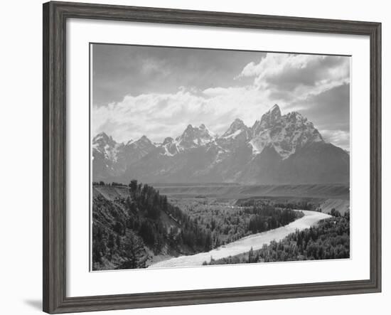 View From River Valley Towards Snow Covered Mts River In Fgnd, Grand Teton NP Wyoming 1933-1942-Ansel Adams-Framed Art Print