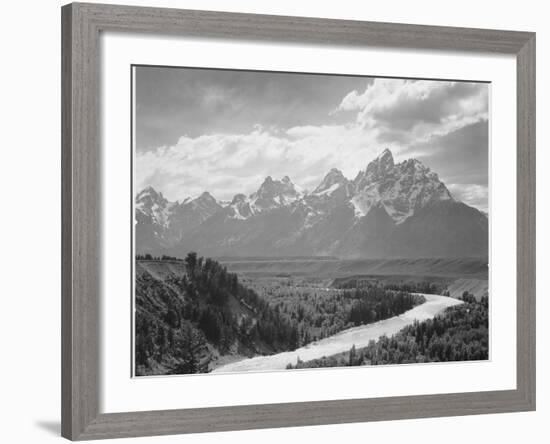 View From River Valley Towards Snow Covered Mts River In Fgnd, Grand Teton NP Wyoming 1933-1942-Ansel Adams-Framed Art Print