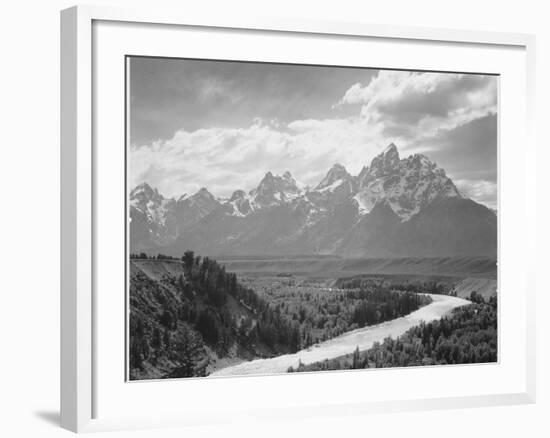 View From River Valley Towards Snow Covered Mts River In Fgnd, Grand Teton NP Wyoming 1933-1942-Ansel Adams-Framed Art Print