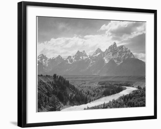 View From River Valley Towards Snow Covered Mts River In Fgnd, Grand Teton NP Wyoming 1933-1942-Ansel Adams-Framed Art Print