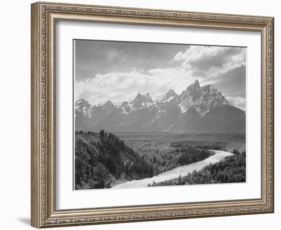 View From River Valley Towards Snow Covered Mts River In Fgnd, Grand Teton NP Wyoming 1933-1942-Ansel Adams-Framed Premium Giclee Print