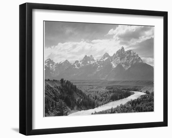 View From River Valley Towards Snow Covered Mts River In Fgnd, Grand Teton NP Wyoming 1933-1942-Ansel Adams-Framed Premium Giclee Print