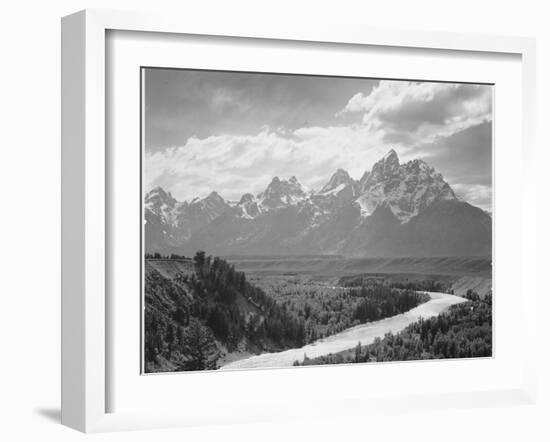 View From River Valley Towards Snow Covered Mts River In Fgnd, Grand Teton NP Wyoming 1933-1942-Ansel Adams-Framed Premium Giclee Print