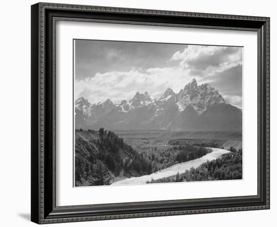 View From River Valley Towards Snow Covered Mts River In Fgnd, Grand Teton NP Wyoming 1933-1942-Ansel Adams-Framed Premium Giclee Print