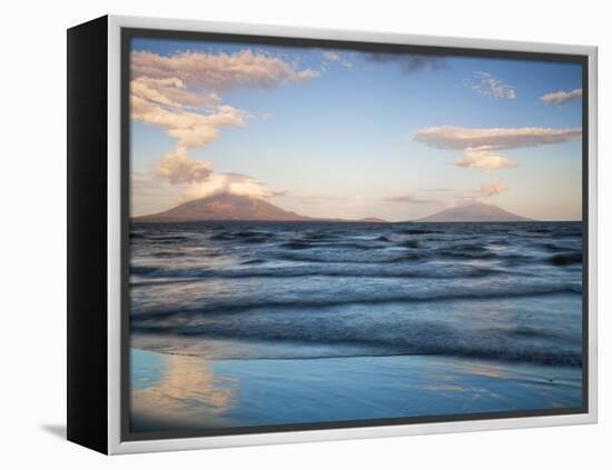 View from San Jorge of Conception and Maderas Volcanoes, Ometepe Island, Nicaragua-Jane Sweeney-Framed Premier Image Canvas