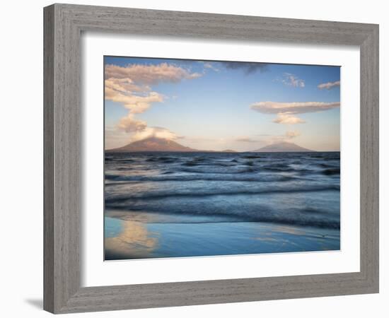 View from San Jorge of Conception and Maderas Volcanoes, Ometepe Island, Nicaragua-Jane Sweeney-Framed Photographic Print