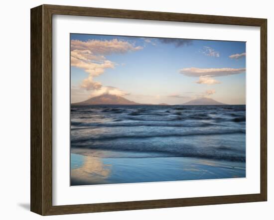 View from San Jorge of Conception and Maderas Volcanoes, Ometepe Island, Nicaragua-Jane Sweeney-Framed Photographic Print