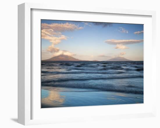 View from San Jorge of Conception and Maderas Volcanoes, Ometepe Island, Nicaragua-Jane Sweeney-Framed Photographic Print