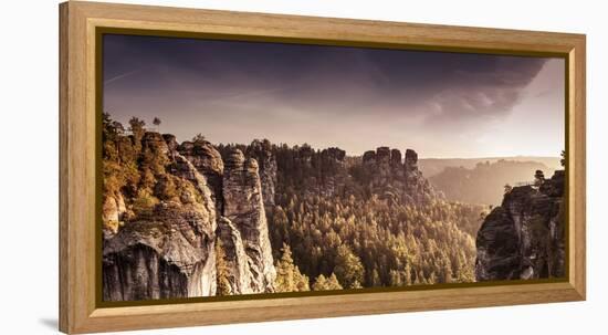 View from the Bastei Bridge to 'Gansfelsen'-Jorg Simanowski-Framed Premier Image Canvas