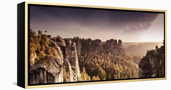 View from the Bastei Bridge to 'Gansfelsen'-Jorg Simanowski-Framed Premier Image Canvas