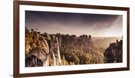 View from the Bastei Bridge to 'Gansfelsen'-Jorg Simanowski-Framed Photographic Print