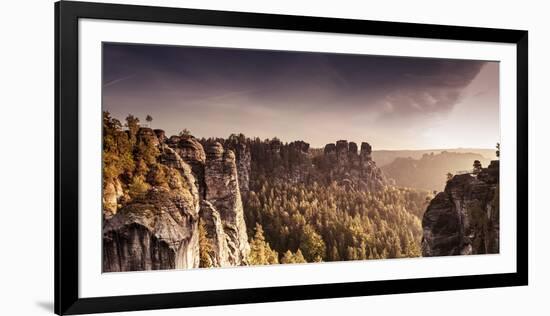 View from the Bastei Bridge to 'Gansfelsen'-Jorg Simanowski-Framed Photographic Print