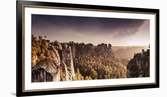 View from the Bastei Bridge to 'Gansfelsen'-Jorg Simanowski-Framed Photographic Print