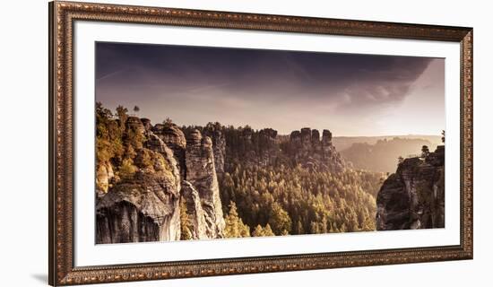 View from the Bastei Bridge to 'Gansfelsen'-Jorg Simanowski-Framed Photographic Print