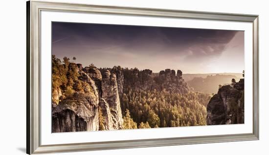 View from the Bastei Bridge to 'Gansfelsen'-Jorg Simanowski-Framed Photographic Print