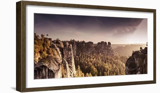 View from the Bastei Bridge to 'Gansfelsen'-Jorg Simanowski-Framed Photographic Print