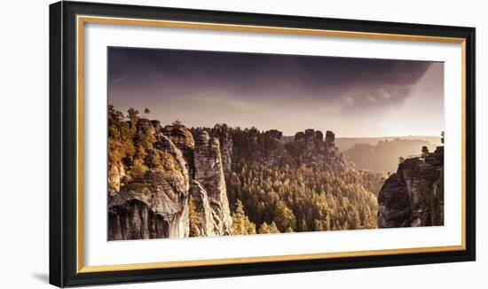 View from the Bastei Bridge to 'Gansfelsen'-Jorg Simanowski-Framed Photographic Print