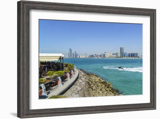 View from the Breakwater to the City Skyline across the Gulf, Abu Dhabi, United Arab Emirates-Fraser Hall-Framed Photographic Print