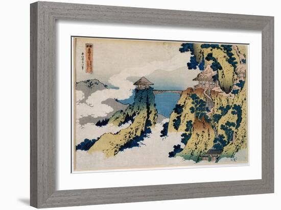 View from the Bridge over Mount Gyodo, Ashikaga. from the Serie the Wonderful Views of Famous Bridg-Katsushika Hokusai-Framed Giclee Print