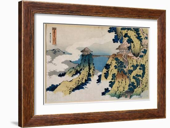 View from the Bridge over Mount Gyodo, Ashikaga. from the Serie the Wonderful Views of Famous Bridg-Katsushika Hokusai-Framed Giclee Print