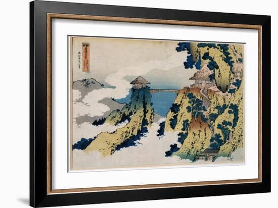 View from the Bridge over Mount Gyodo, Ashikaga. from the Serie the Wonderful Views of Famous Bridg-Katsushika Hokusai-Framed Giclee Print