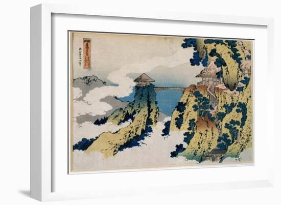 View from the Bridge over Mount Gyodo, Ashikaga. from the Serie the Wonderful Views of Famous Bridg-Katsushika Hokusai-Framed Giclee Print