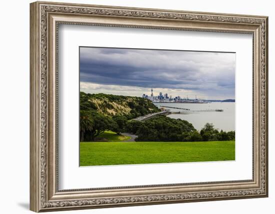 View from the Michael Joseph Savage Memorial at the Tamaki Drive over the Skyline of Auckland-Michael-Framed Photographic Print