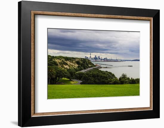 View from the Michael Joseph Savage Memorial at the Tamaki Drive over the Skyline of Auckland-Michael-Framed Photographic Print