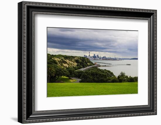 View from the Michael Joseph Savage Memorial at the Tamaki Drive over the Skyline of Auckland-Michael-Framed Photographic Print